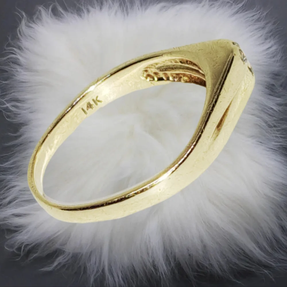 SOLID 14k Yellow Gold Ring Set with 2 Small Round Diamonds